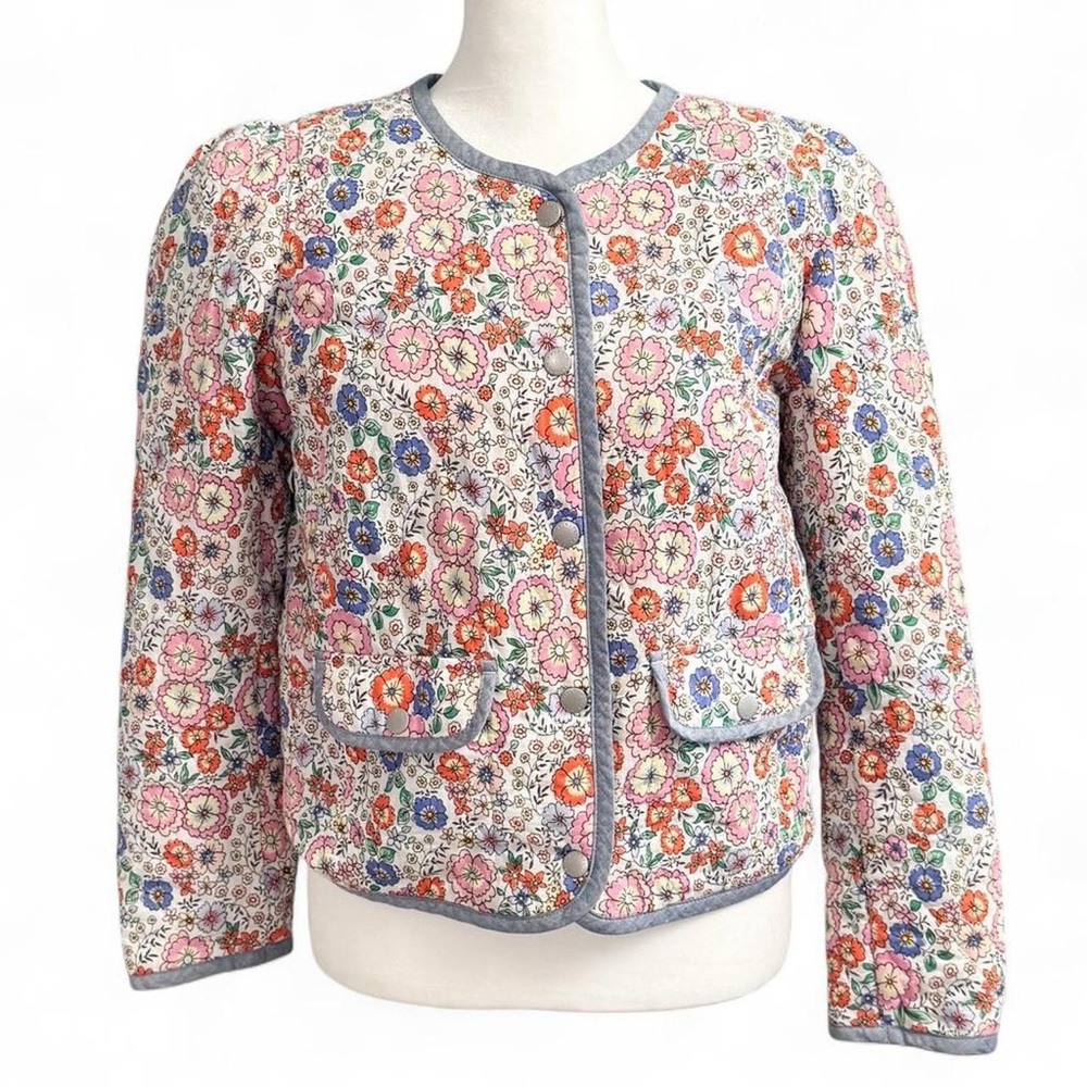Talbots Petite Spring Floral Quilted Jacket Button Down Lightweight 2P